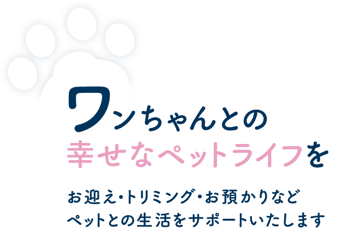 ワンちゃんとの幸せなペットライフを お迎え・トリミング・お預かりなどペットとの生活をサポートいたします